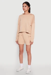 Womens Stylish Long Sleeve Soft Knit Sweatshirt with Thumb Holes, Beige, Size XL