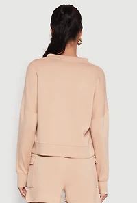 Womens Stylish Long Sleeve Soft Knit Sweatshirt with Thumb Holes, Beige, Size L
