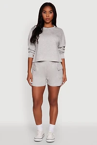 Womens Stylish Long Sleeve Soft Knit Sweatshirt with Thumb Holes, Grey, Size L