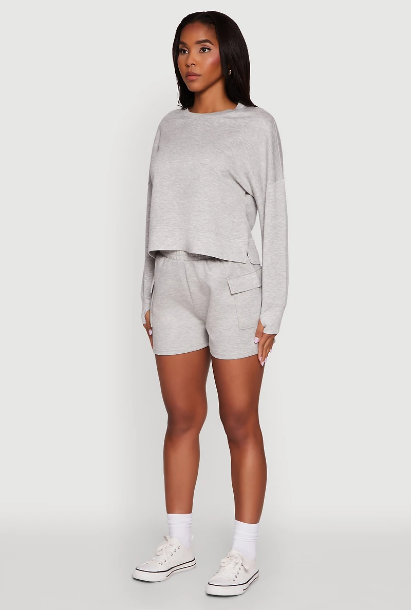 Stylish Long Sleeve Soft Knit Sweatshirt with Thumb Holes