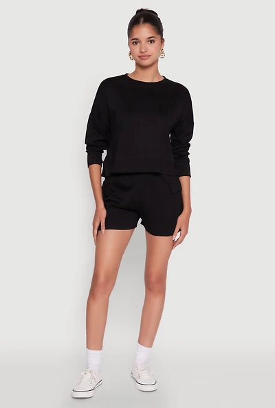 Womens Trendy Soft Knit Pull On Cargo Shorts, Black, Size L