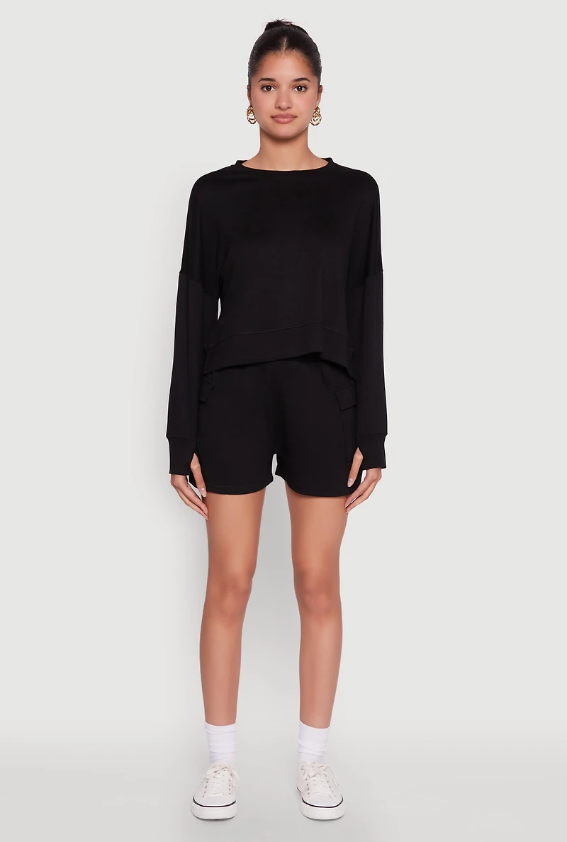 Womens Trendy Soft Knit Pull On Cargo Shorts, Black, Size L