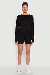 Womens Trendy Soft Knit Pull On Cargo Shorts, Black, Size L