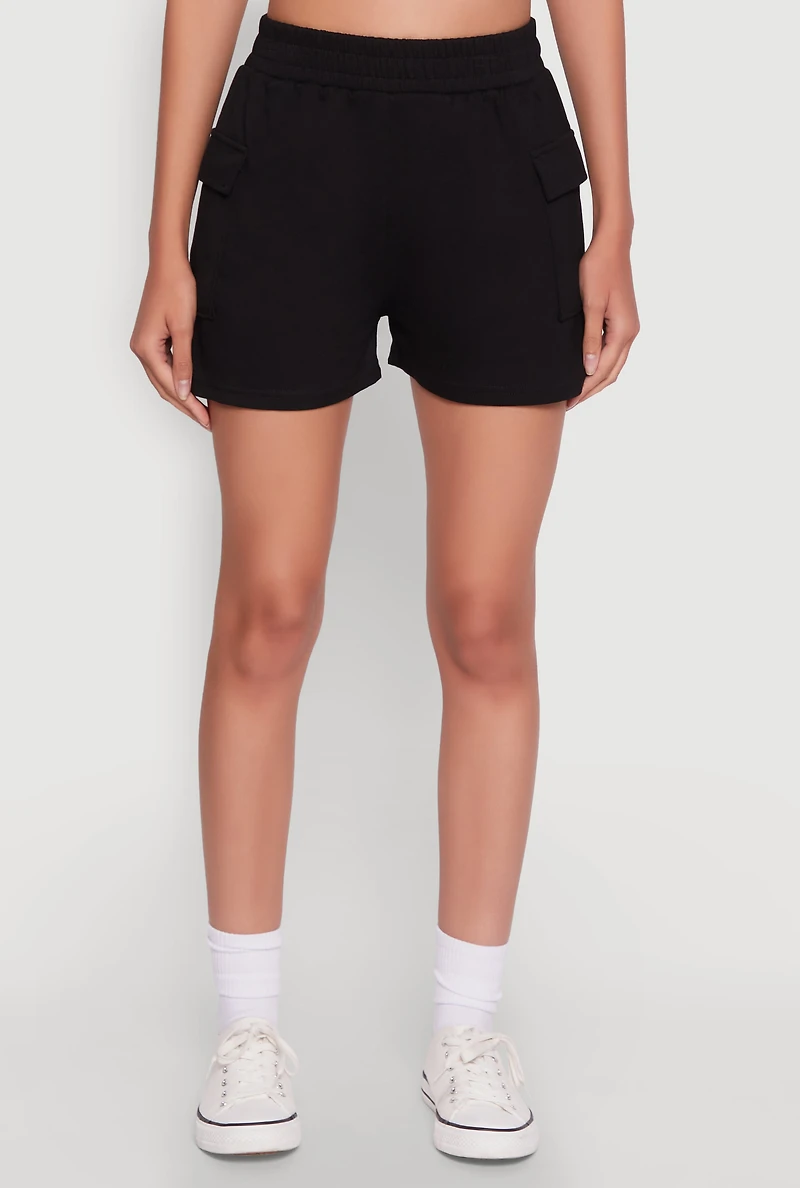 Womens Trendy Soft Knit Pull On Cargo Shorts, Black, Size L