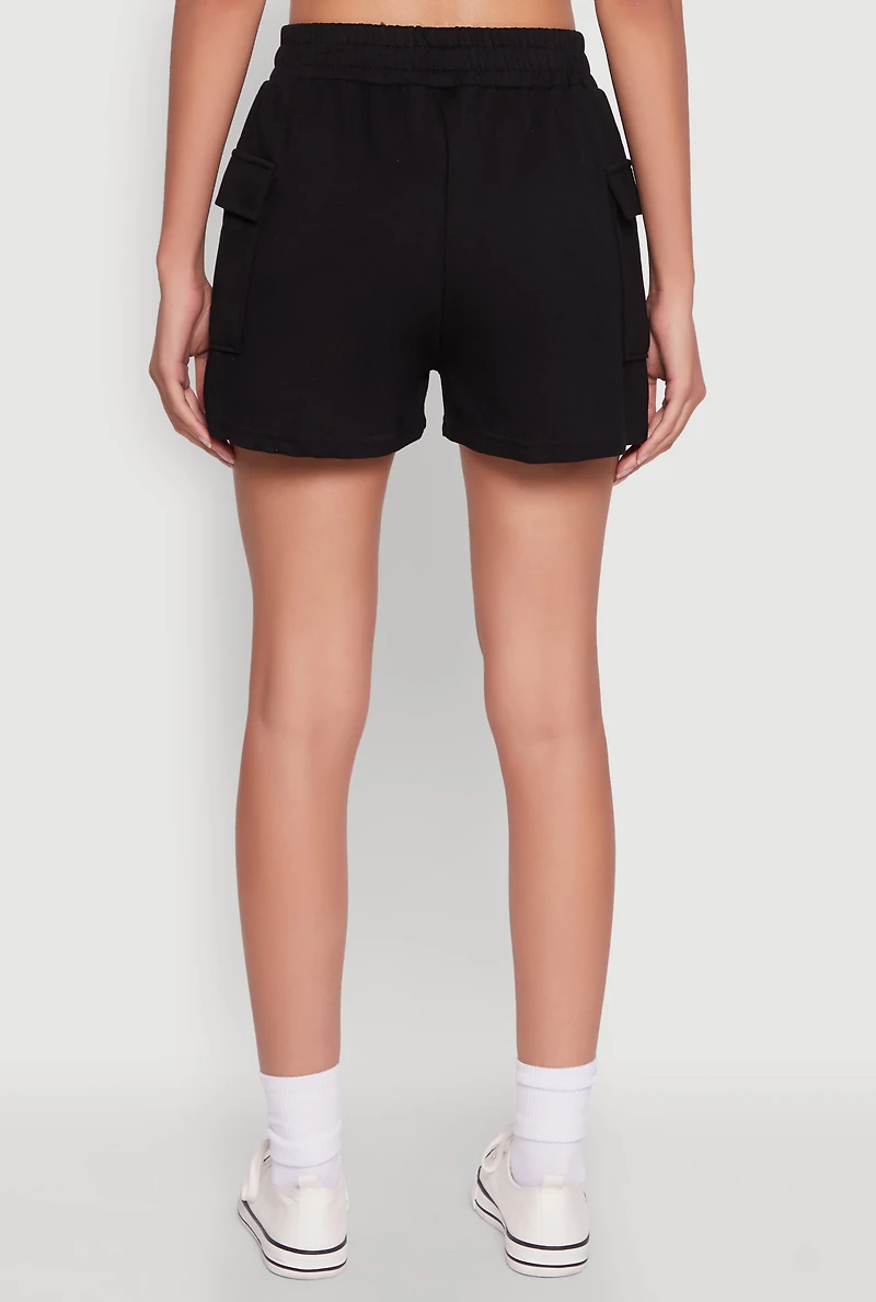Womens Trendy Soft Knit Pull On Cargo Shorts, Black, Size L