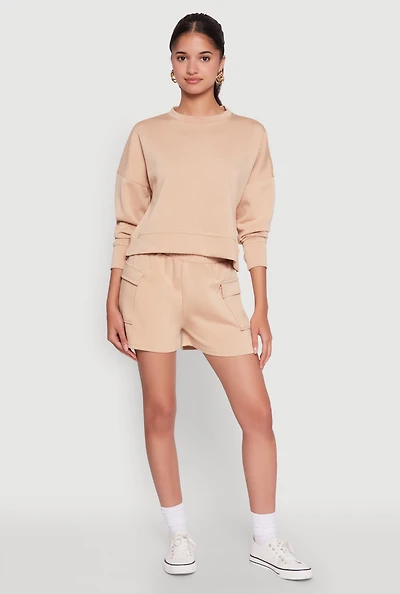 Womens Trendy Soft Knit Pull On Cargo Shorts, Khaki, Size M