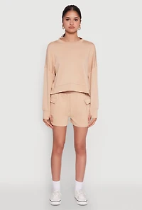 Womens Trendy Soft Knit Pull On Cargo Shorts, Khaki, Size M