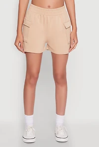 Womens Trendy Soft Knit Pull On Cargo Shorts, Khaki, Size M