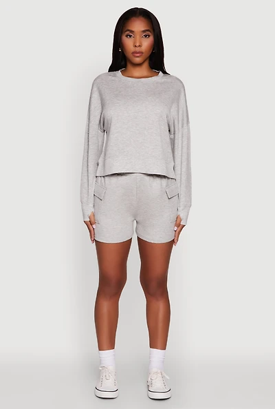 Womens Trendy Soft Knit Pull On Cargo Shorts, Grey, Size XL