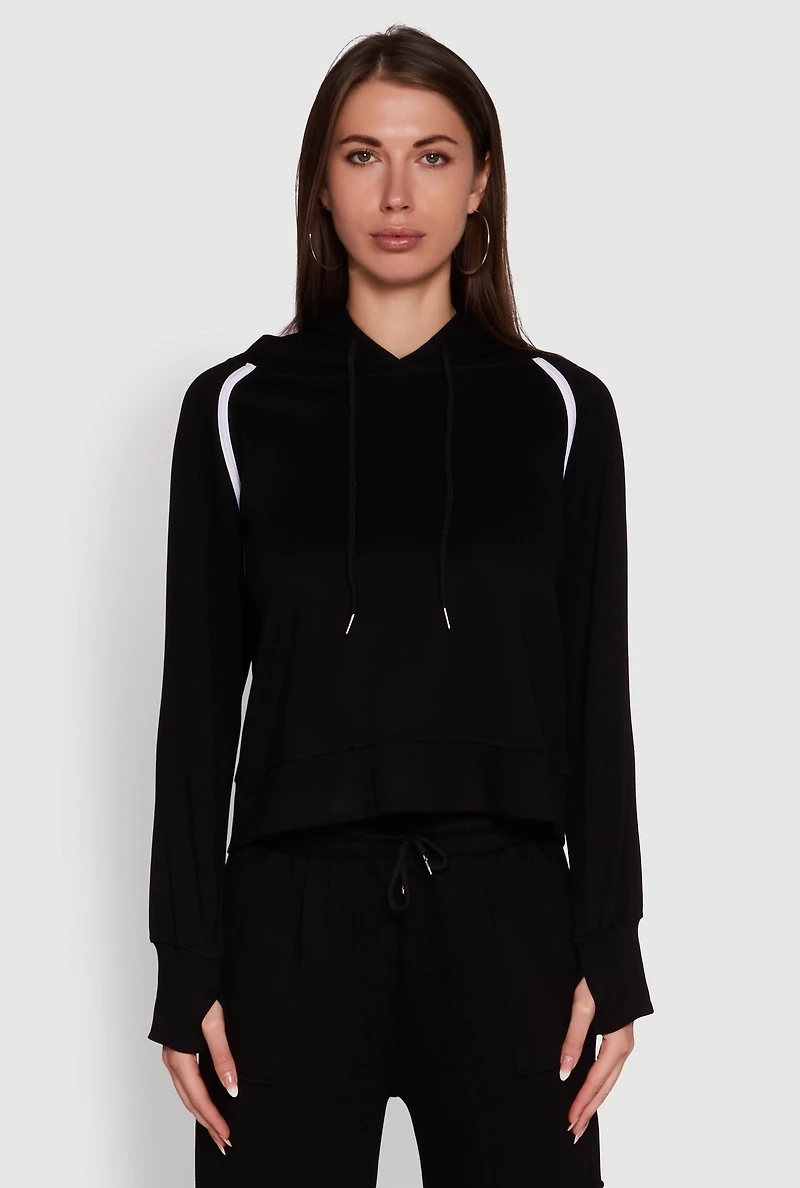 Womens Trendy Classic Fit Hoodie with Contrast Trim, Black, Size L