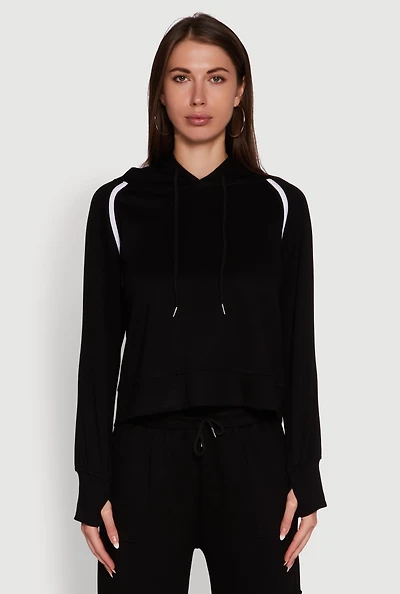 Womens Trendy Classic Fit Hoodie with Contrast Trim, Black, Size L