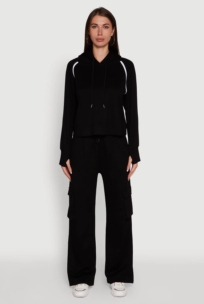 Womens Trendy Classic Fit Hoodie with Contrast Trim, Black, Size XL
