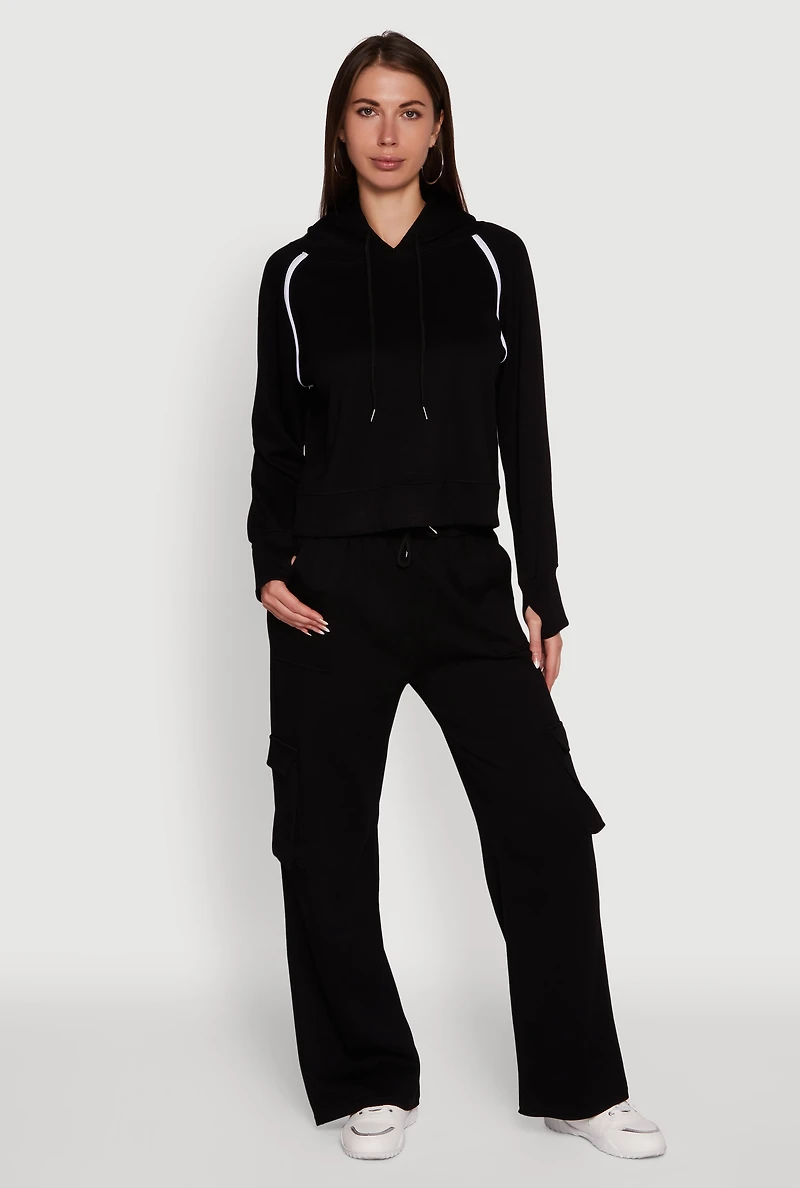 Womens Trendy Classic Fit Hoodie with Contrast Trim, Black, Size XL