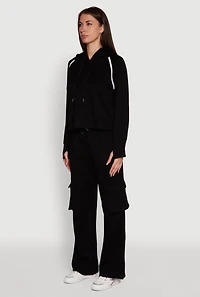 Womens Trendy Classic Fit Hoodie with Contrast Trim, Black, Size L