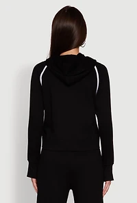 Womens Trendy Classic Fit Hoodie with Contrast Trim, Black, Size XL