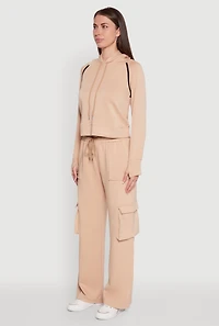 Womens Trendy Classic Fit Hoodie with Contrast Trim, Beige, Size S