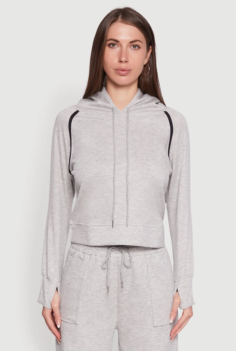 Womens Trendy Classic Fit Hoodie with Contrast Trim, Grey,