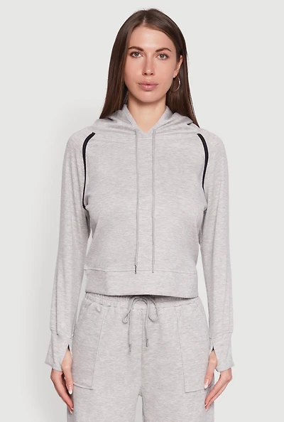 Womens Trendy Classic Fit Hoodie with Contrast Trim, Grey,