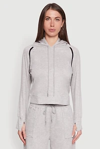 Womens Trendy Classic Fit Hoodie with Contrast Trim, Grey,