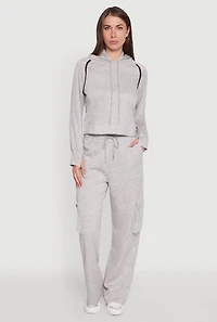 Womens Trendy Classic Fit Hoodie with Contrast Trim, Grey, Size L