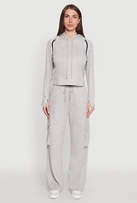 Womens Trendy Classic Fit Hoodie with Contrast Trim, Grey, Size L