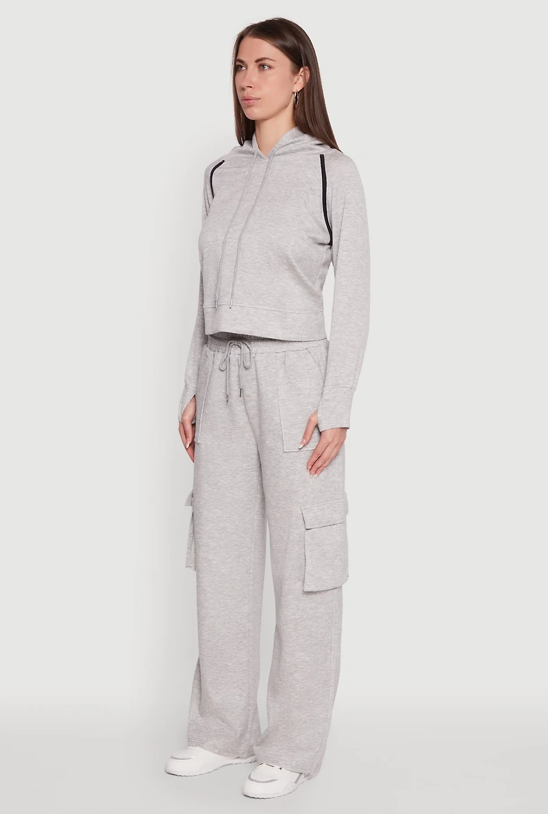 Womens Trendy Classic Fit Hoodie with Contrast Trim, Grey, Size L