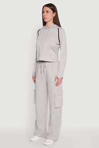 Womens Trendy Classic Fit Hoodie with Contrast Trim, Grey, Size L