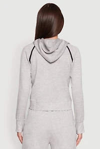 Womens Trendy Classic Fit Hoodie with Contrast Trim, Grey,