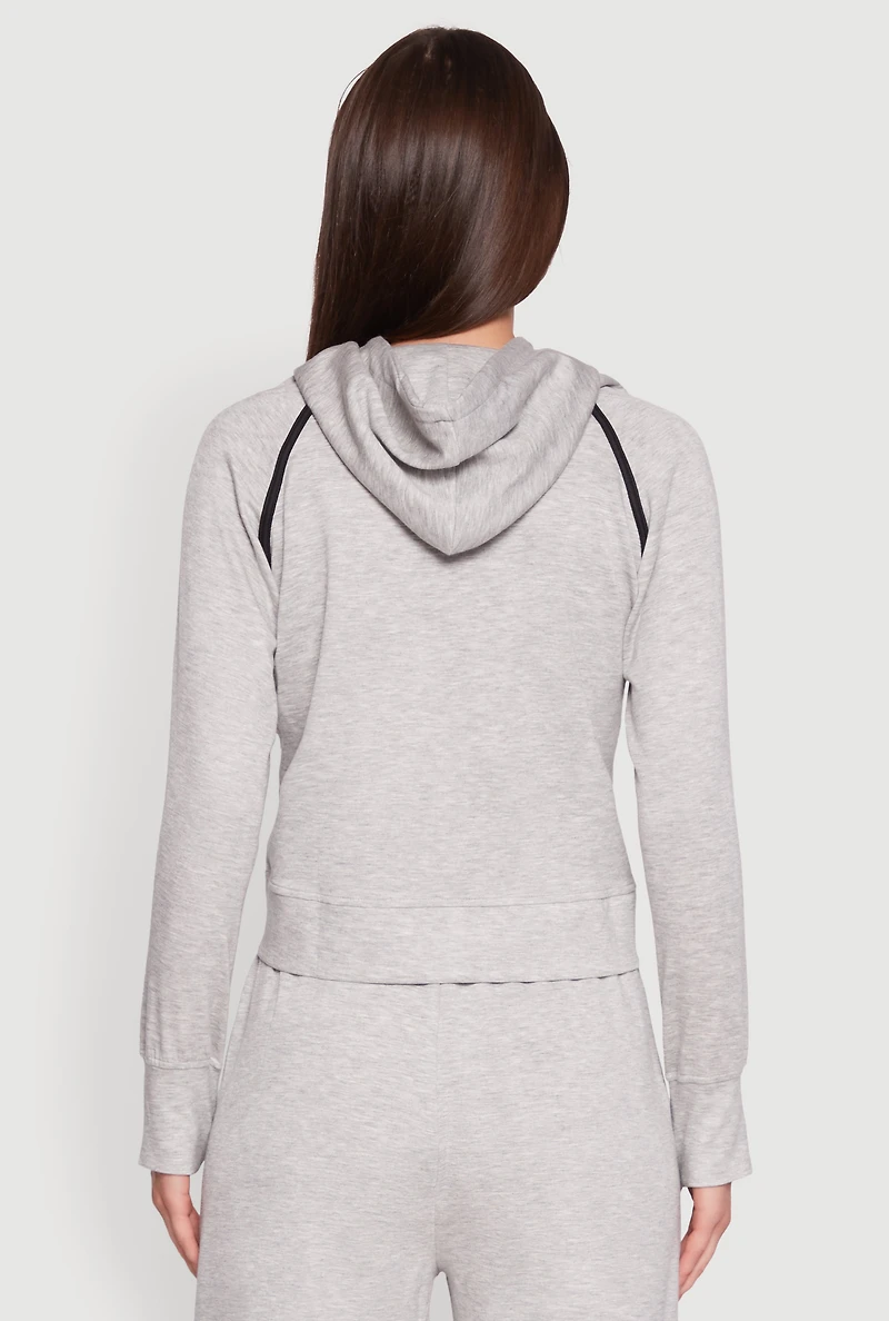Womens Trendy Classic Fit Hoodie with Contrast Trim, Grey, Size L