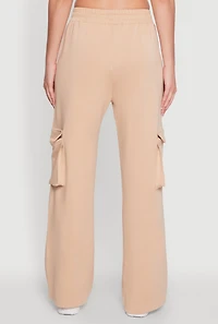 Womens Mid Rise Drawstring Casual Wide Leg Cargo Pants, Khaki, Size S