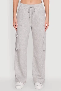 Womens Mid Rise Drawstring Casual Wide Leg Cargo Pants, Grey, Size M