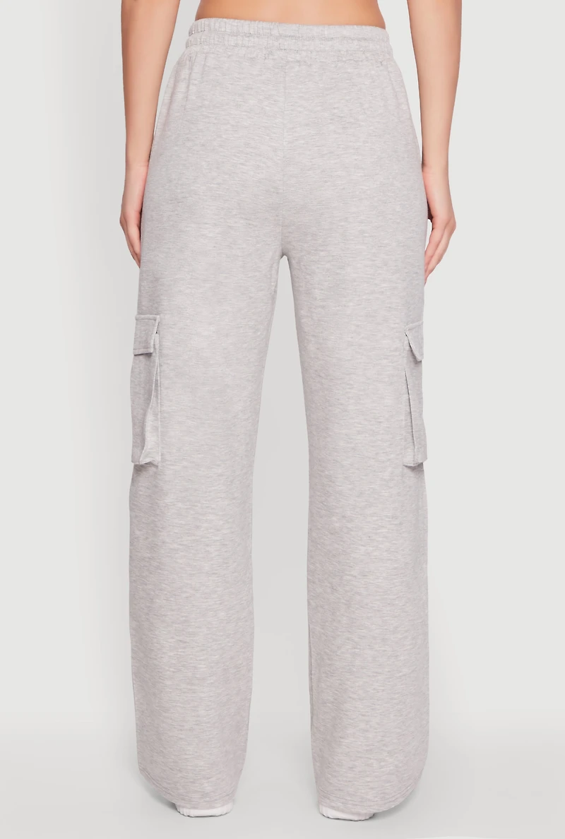 Womens Mid Rise Drawstring Casual Wide Leg Cargo Pants, Grey, Size L