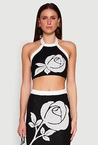 Womens Contrast Trim Floral Print Crop Top, M