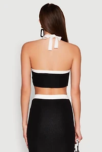 Womens Contrast Trim Floral Print Crop Top, Black, Size M