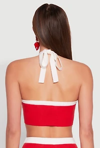 Womens Contrast Trim Floral Print Crop Top, Red, Size L