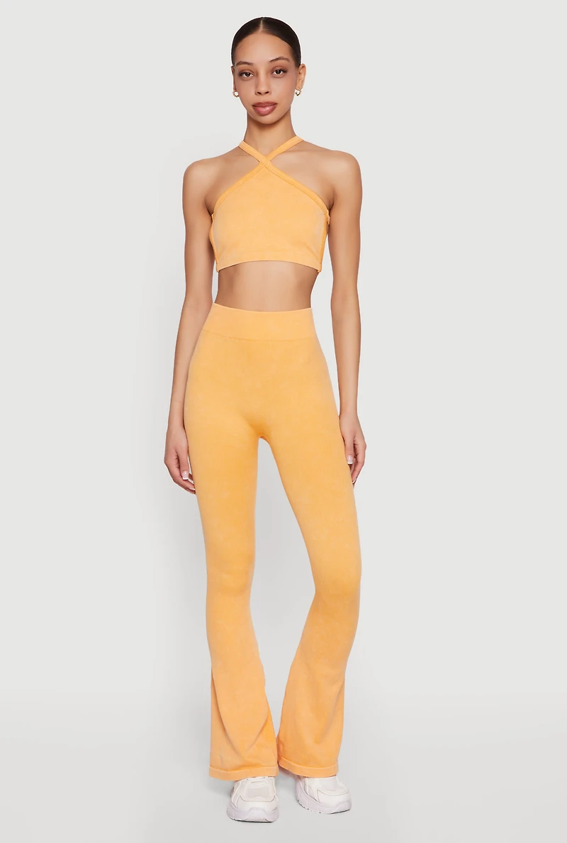 Mineral Wash Seamless Ribbed High Waisted Flare Leggings