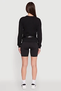 Womens Trendy Racing Graphic Sweatshirt with Biker Shorts and Fanny Pack, Black, Size XL