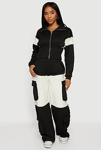 Color Block Wide Leg Utility Sweatpants