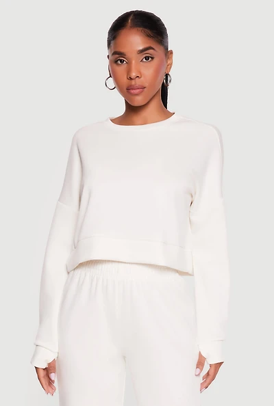 Solid Pullover Sweatshirt with Thumbholes
