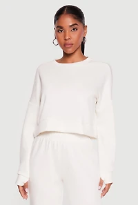 Solid Pullover Sweatshirt with Thumbholes