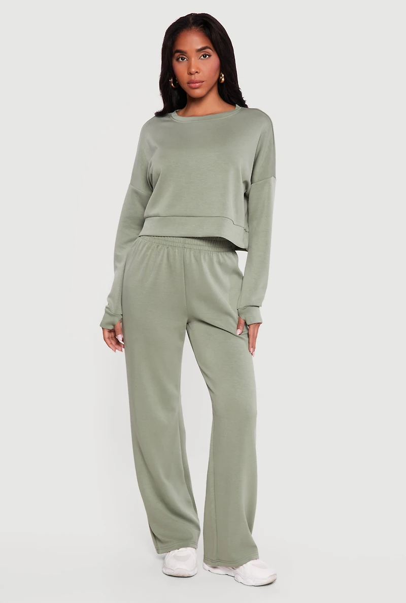 Solid Pullover Sweatshirt with Thumbholes