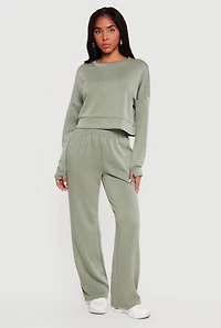 Solid Pullover Sweatshirt with Thumbholes