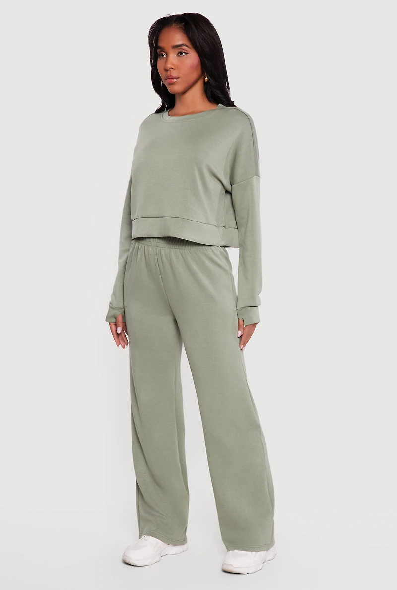 Solid Pullover Sweatshirt with Thumbholes