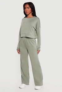 Solid Pullover Sweatshirt with Thumbholes