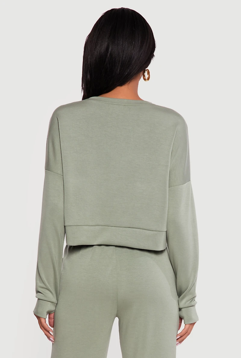 Solid Pullover Sweatshirt with Thumbholes