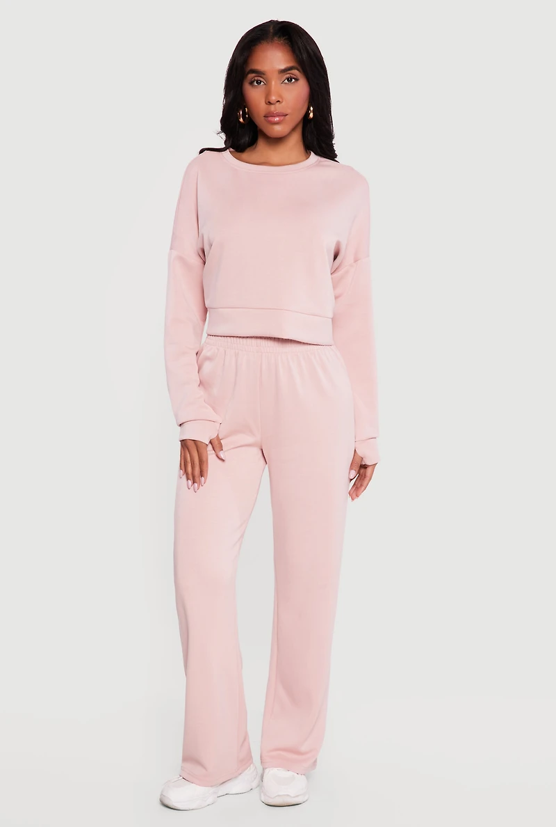 Solid Pullover Sweatshirt with Thumbholes
