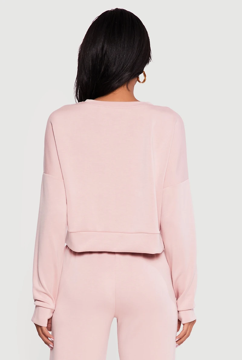 Solid Pullover Sweatshirt with Thumbholes