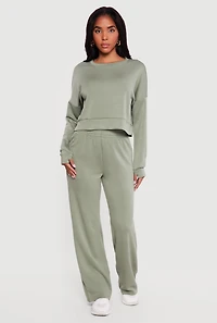 Solid Elastic Waist Pull On Sweatpants