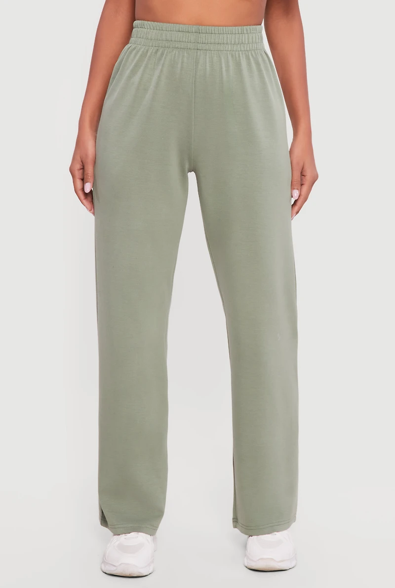 Solid Elastic Waist Pull On Sweatpants
