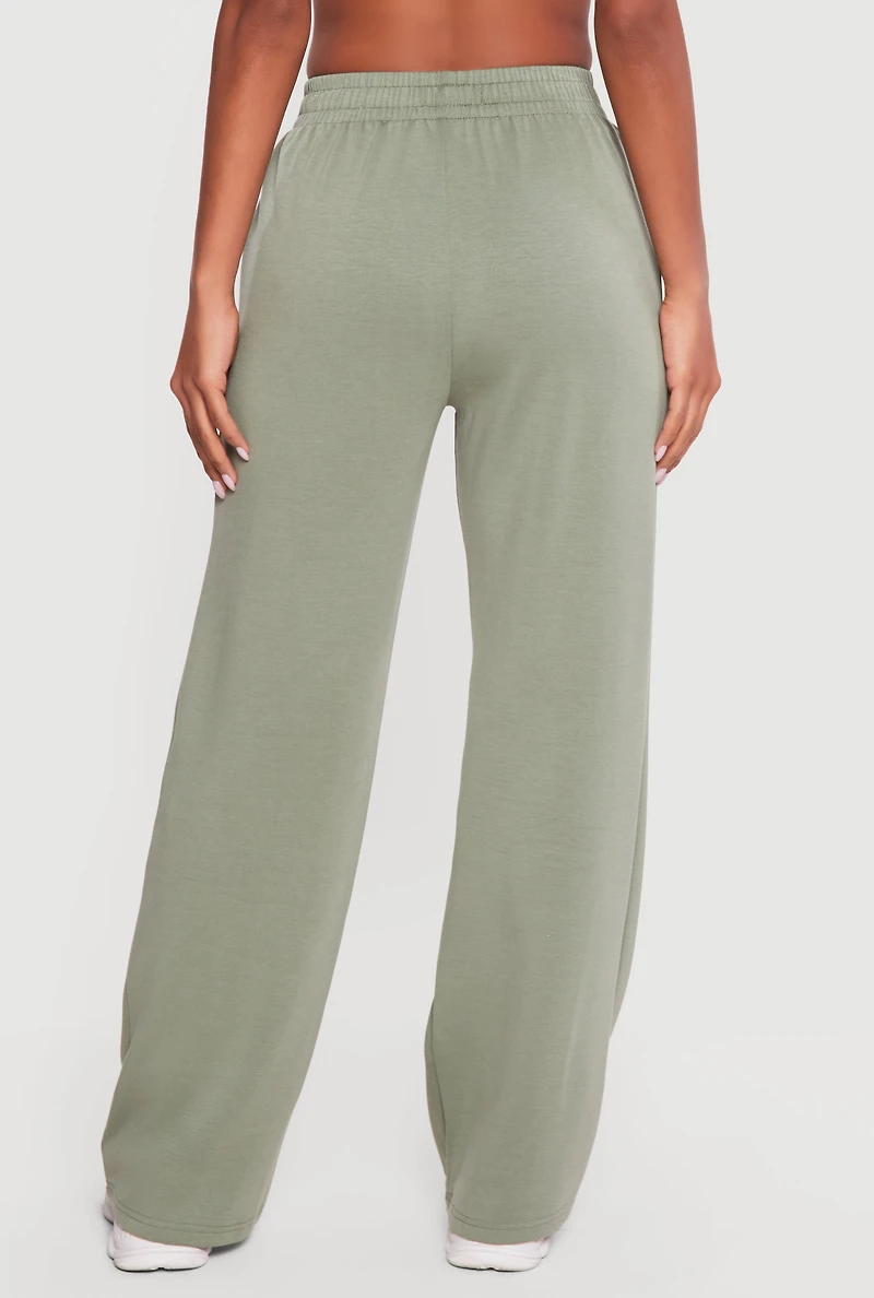 Solid Elastic Waist Pull On Sweatpants